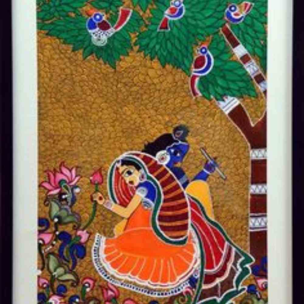 Tussar Saree with Madhubani Bride, Doli, and Kaahar Painting